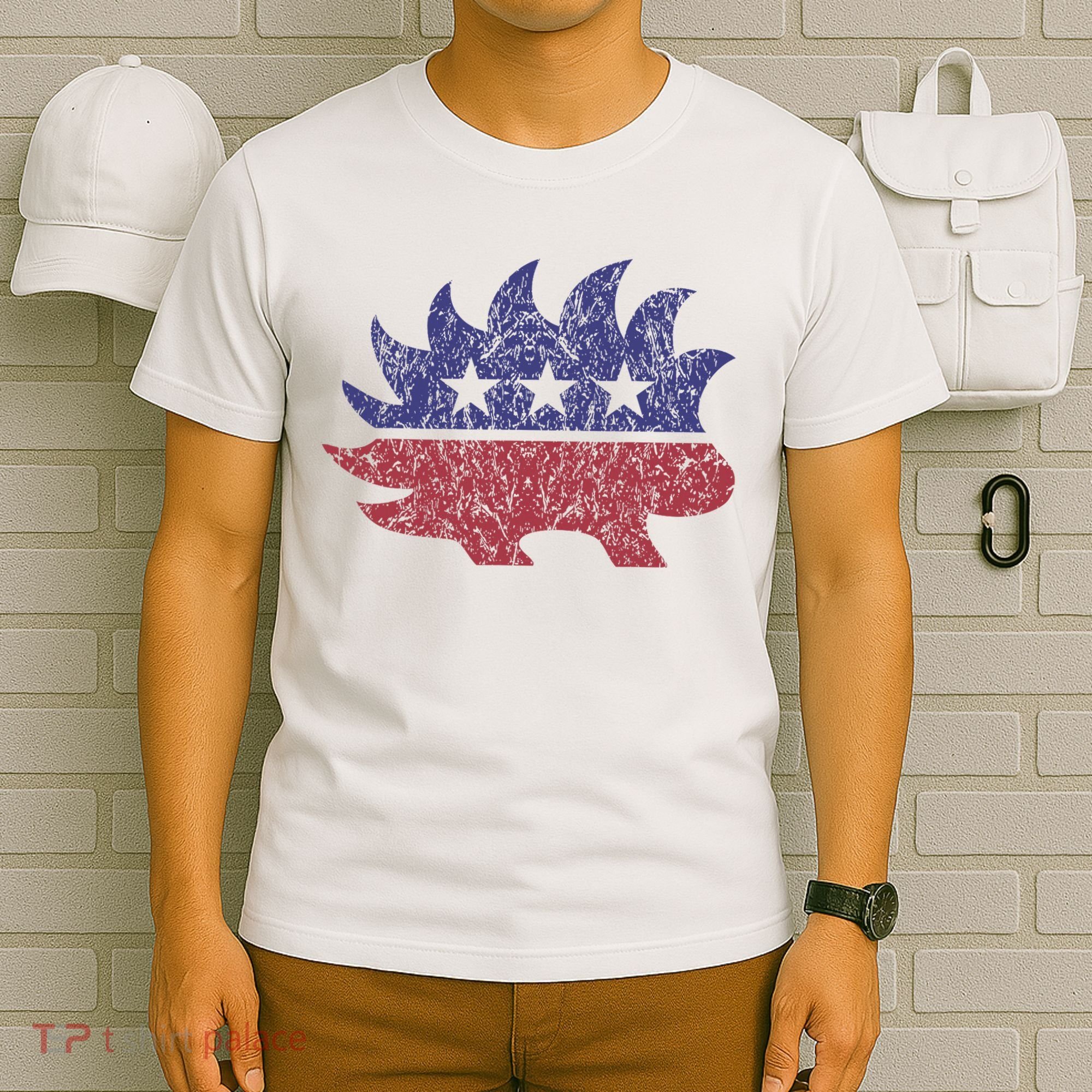 Distressed Libertarian Porcupine Cool Stylized Freedom T-Shirt