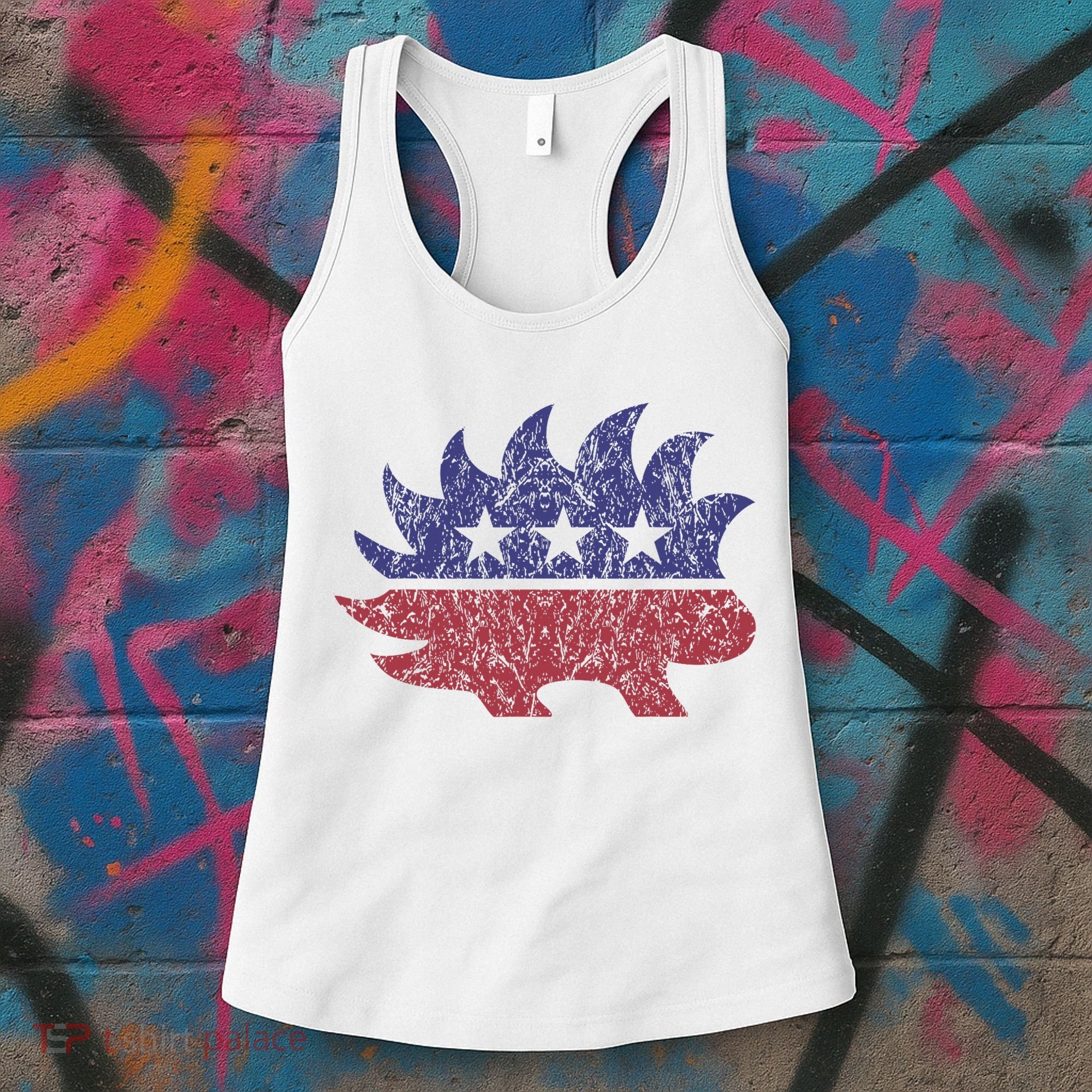 Distressed Libertarian Porcupine Cool Stylized Freedom Women's Tank Top