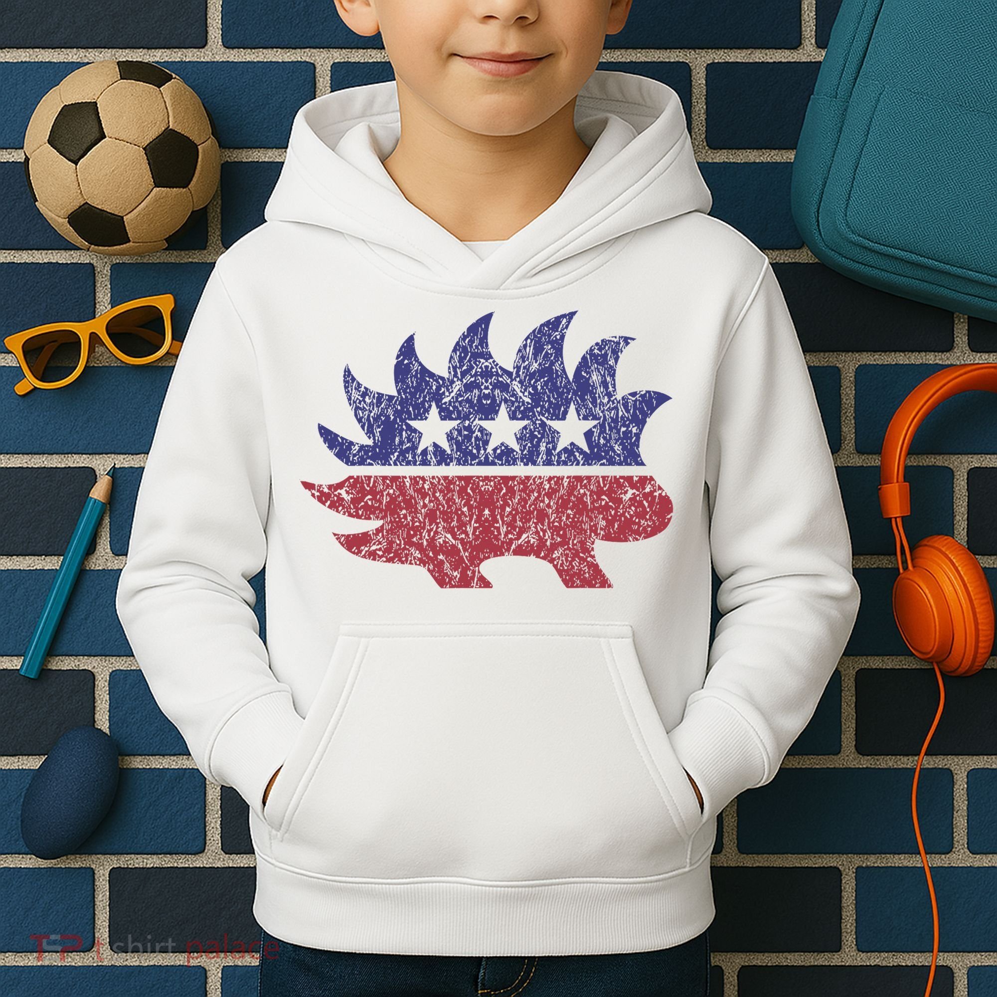 Distressed Libertarian Porcupine Cool Stylized Freedom Kids Hoodie