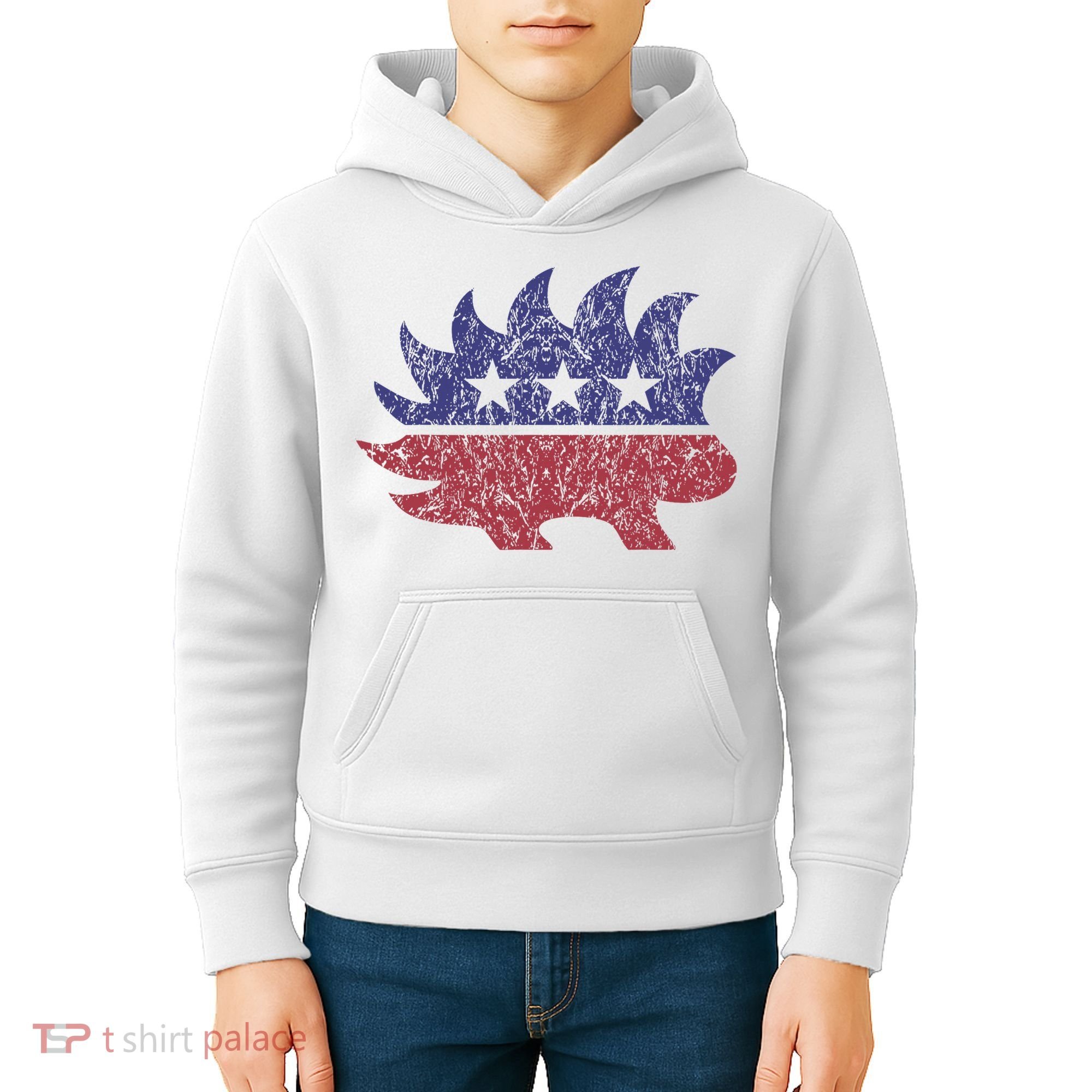 Distressed Libertarian Porcupine Cool Stylized Freedom Kids Hoodie