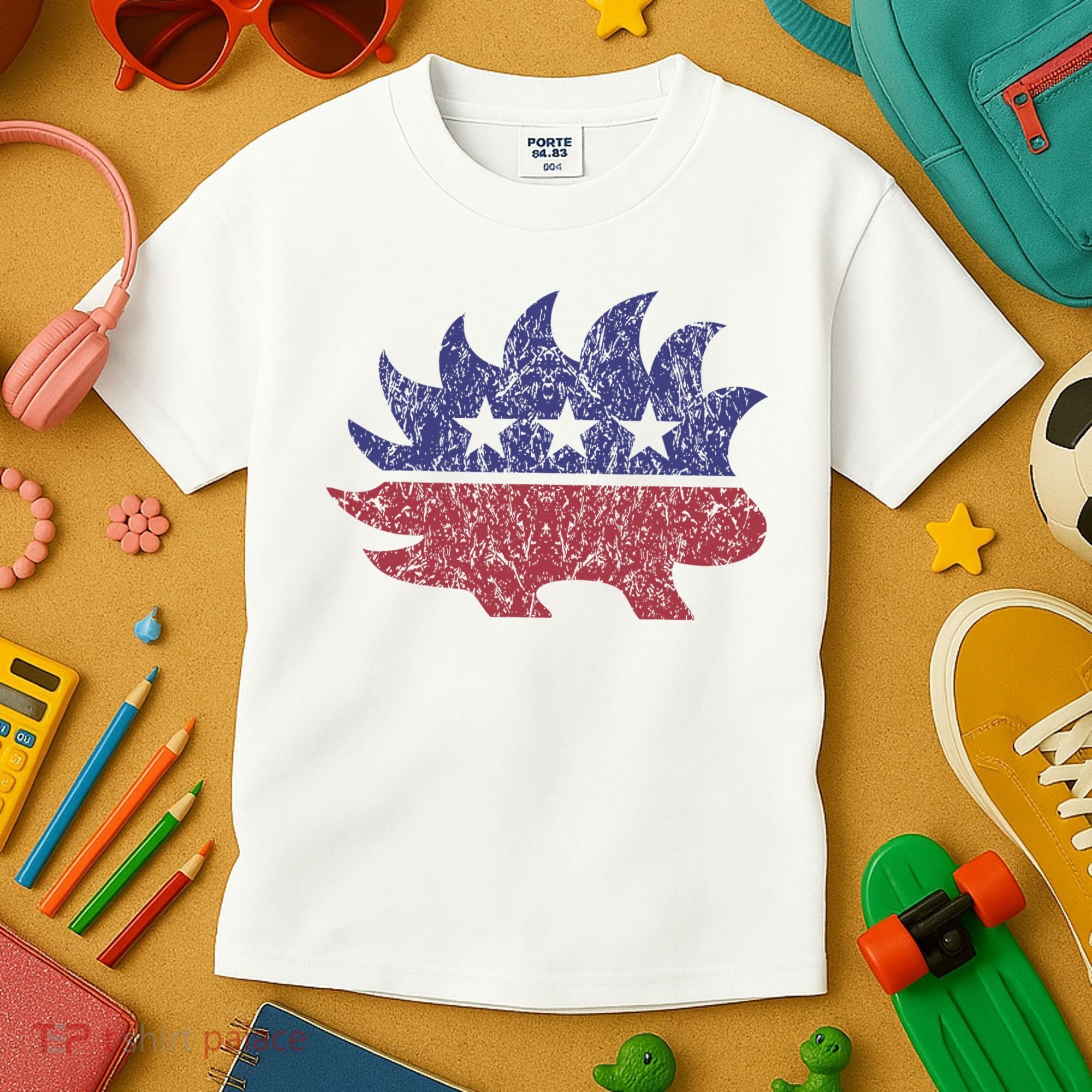 Distressed Libertarian Porcupine Cool Stylized Freedom Kids T-Shirt