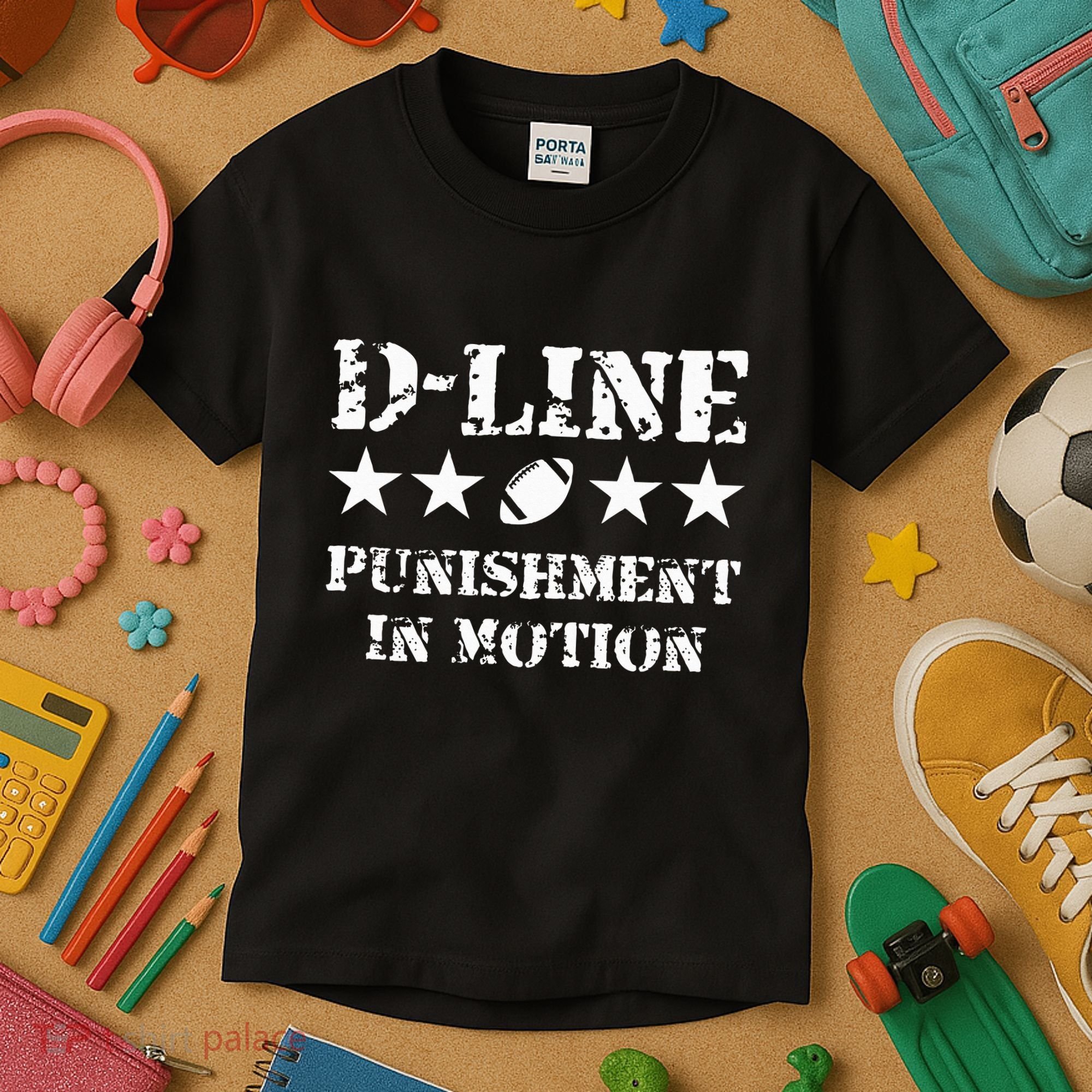 D Line Punishment In Motion Football Defensive Lineman Kids T-Shirt