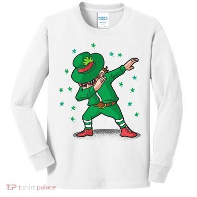 Dabbing Leprechaun St Patricks Day Party Kids Long Sleeve Shirt