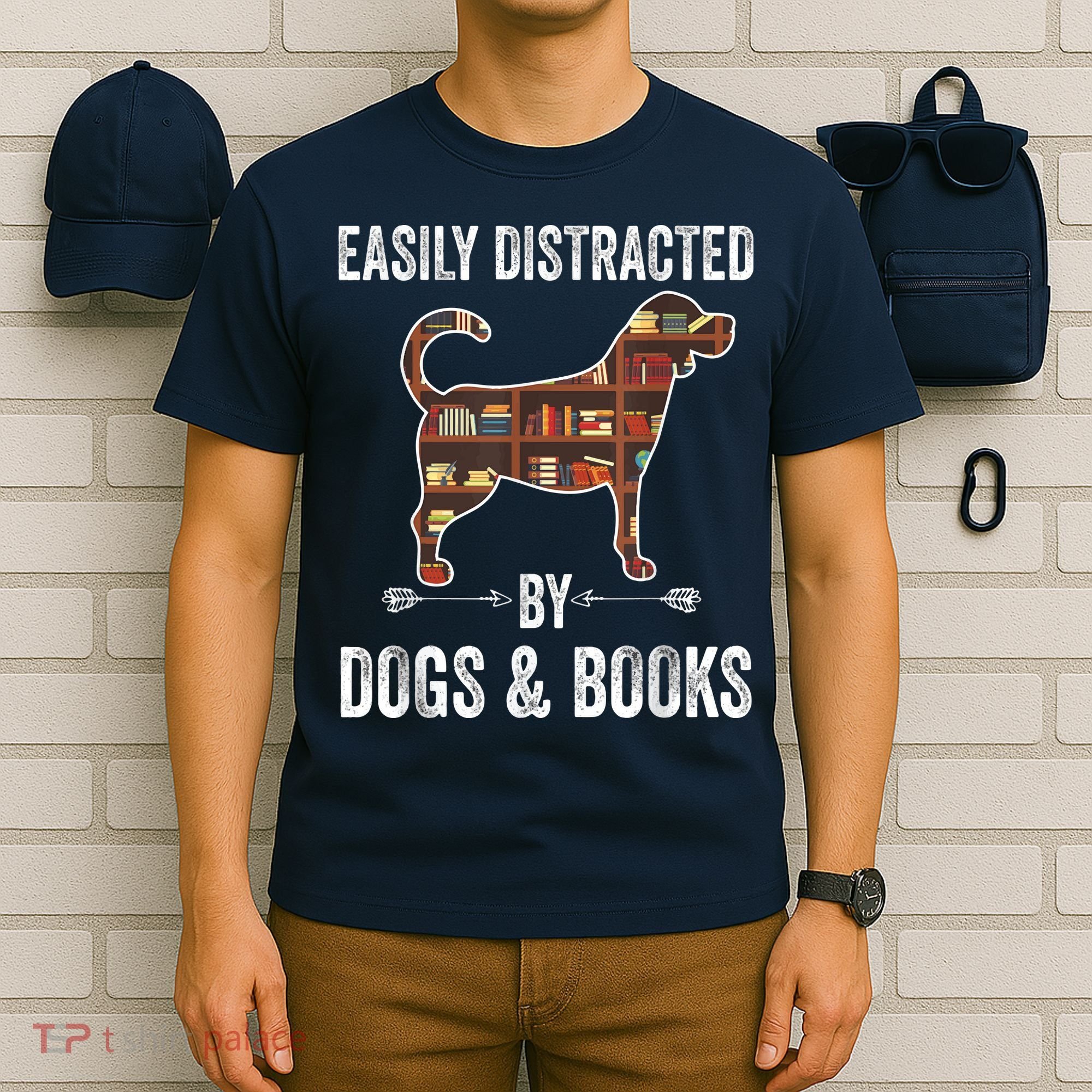 Dog Lover Shirt Easily Distracted Dogs Books Funny Dog Lover T-Shirt