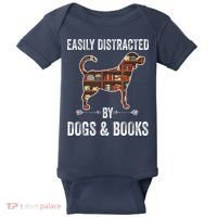 Dog Lover Shirt Easily Distracted Dogs Books Funny Dog Lover Baby Bodysuit thumb 0