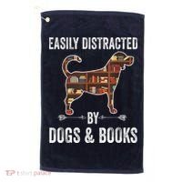 Dog Lover Shirt Easily Distracted Dogs Books Funny Dog Lover Golf Towel thumb 0