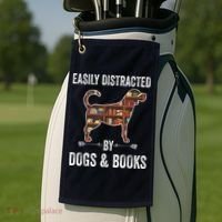 Dog Lover Shirt Easily Distracted Dogs Books Funny Dog Lover Golf Towel thumb 2