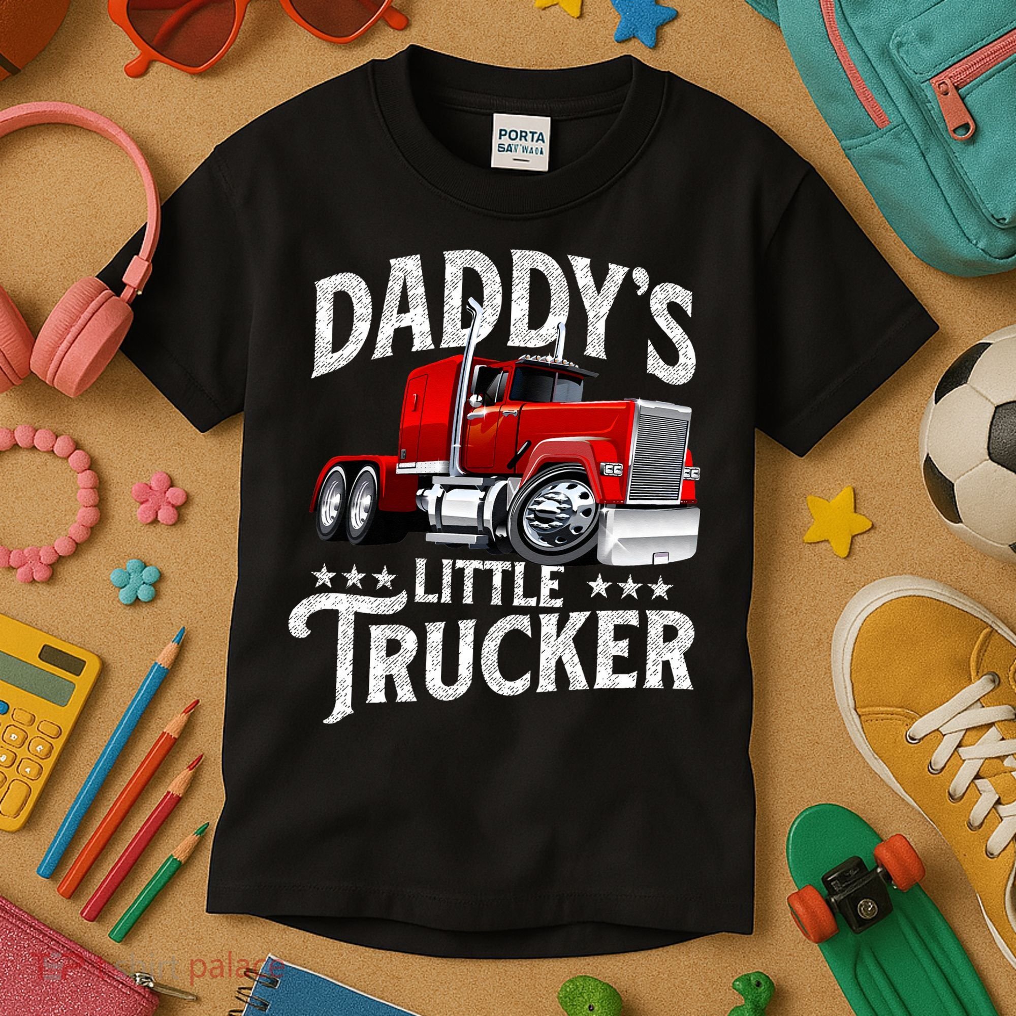 Daddy's Little Trucker Semi Truck Driver Trucking Kids T-Shirt