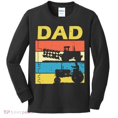 Dad Life Tractor Farmer Retro Tractor Kids Long Sleeve Shirt
