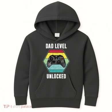 Dad Level Unlocked Gamer Vintage Kids Hoodie