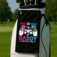 Daddy Loves You Gender Reveal Baby Gaming Dad Golf Towel thumb 2