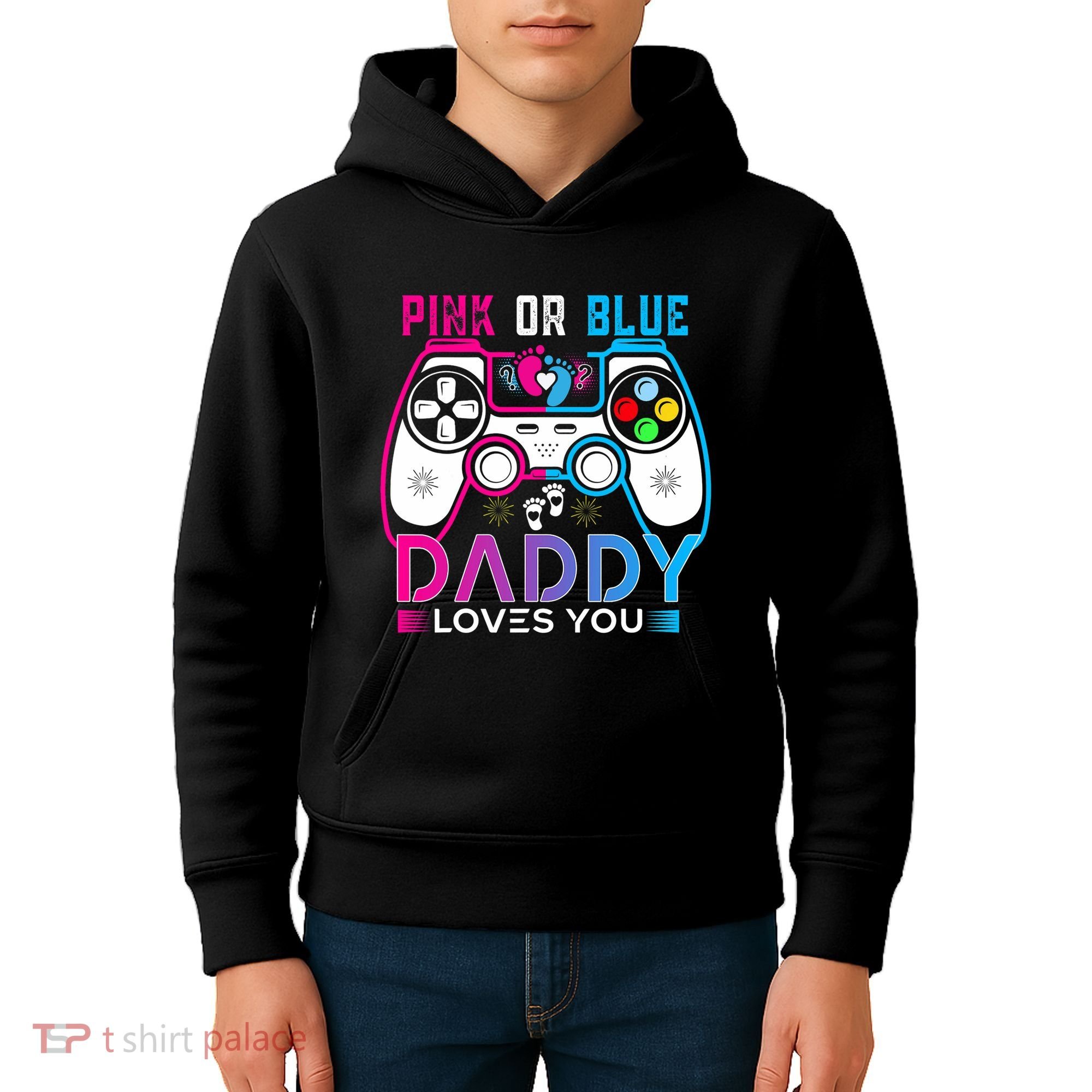 Daddy Loves You Gender Reveal Baby Gaming Dad Kids Hoodie