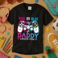 Daddy Loves You Gender Reveal Baby Gaming Dad Kids T-Shirt thumb 3