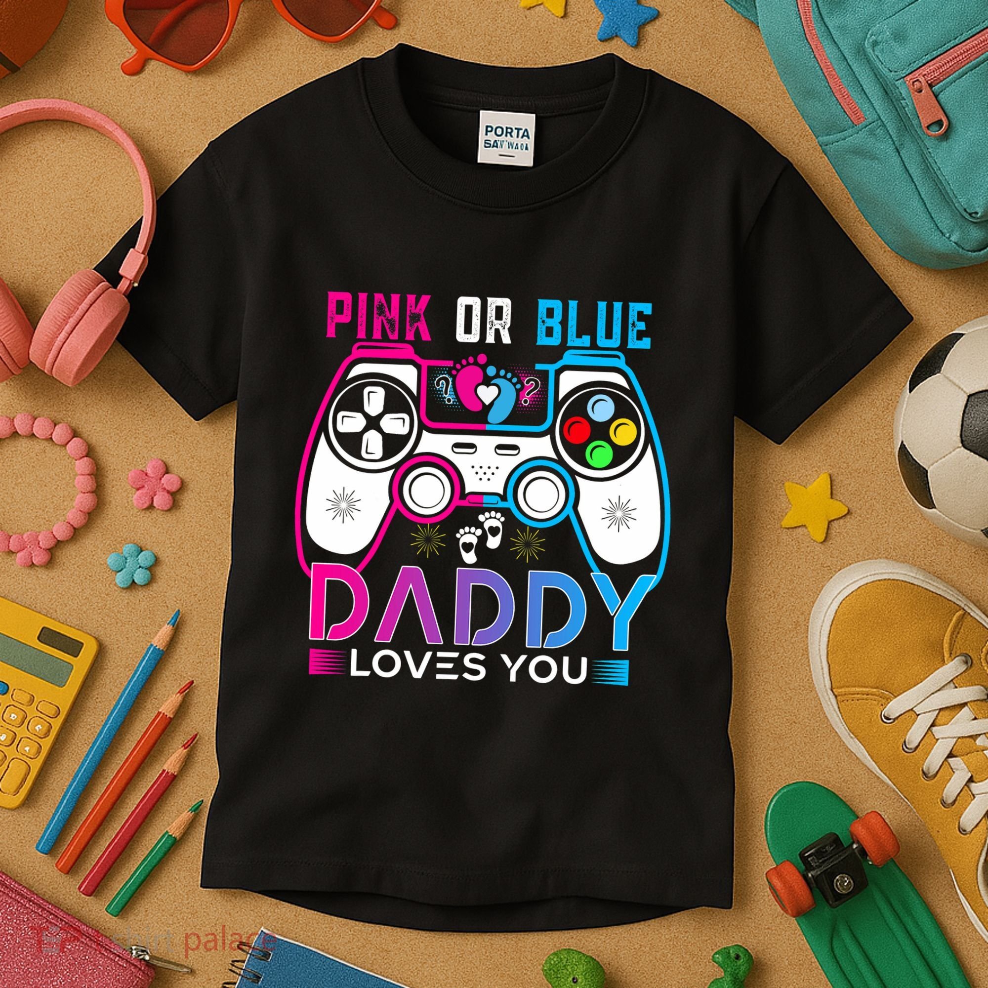 Daddy Loves You Gender Reveal Baby Gaming Dad Kids T-Shirt