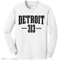 Detroit Michigan 313 Area Code Pride Retro Kids Long Sleeve Shirt thumb 0