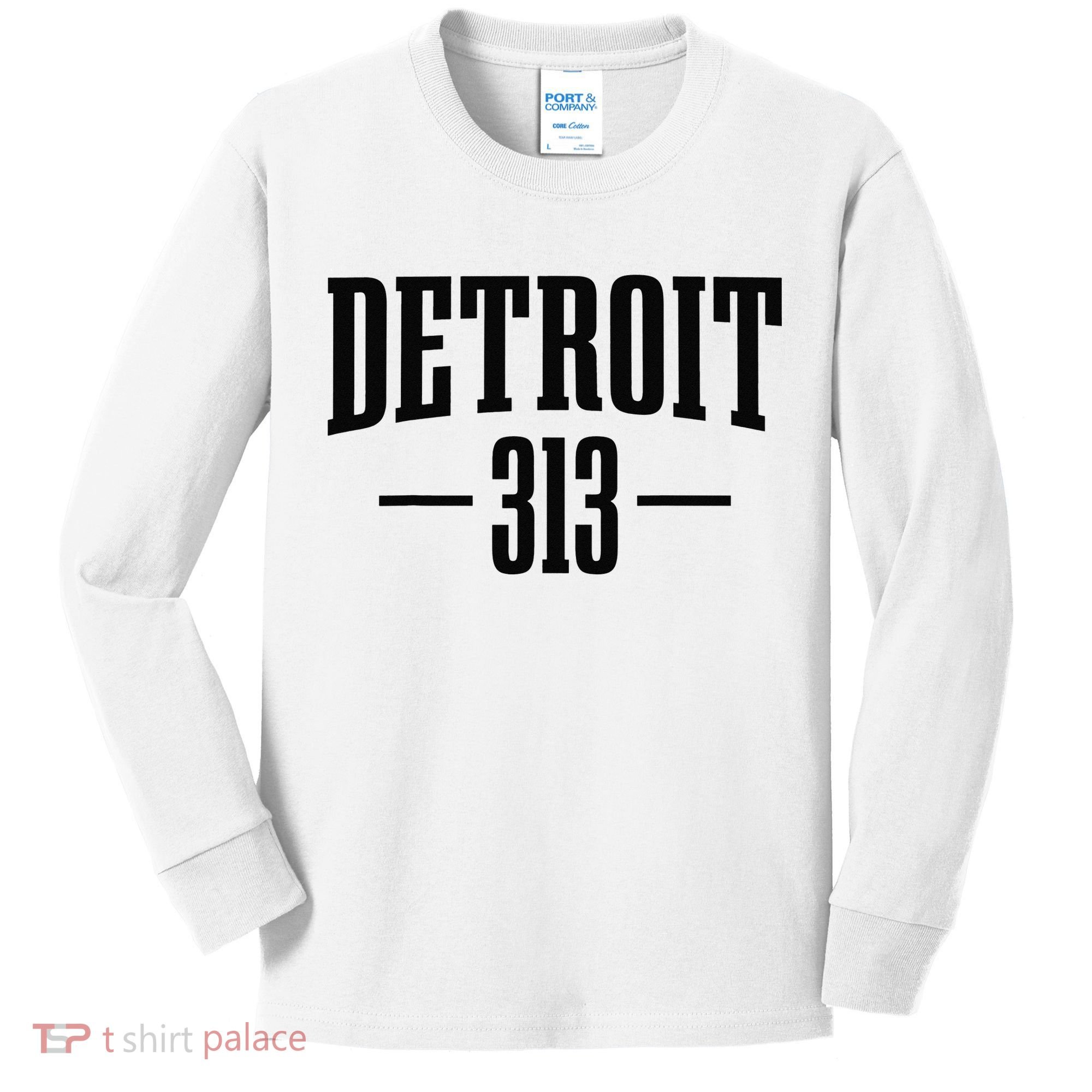 Detroit Michigan 313 Area Code Pride Retro Kids Long Sleeve Shirt