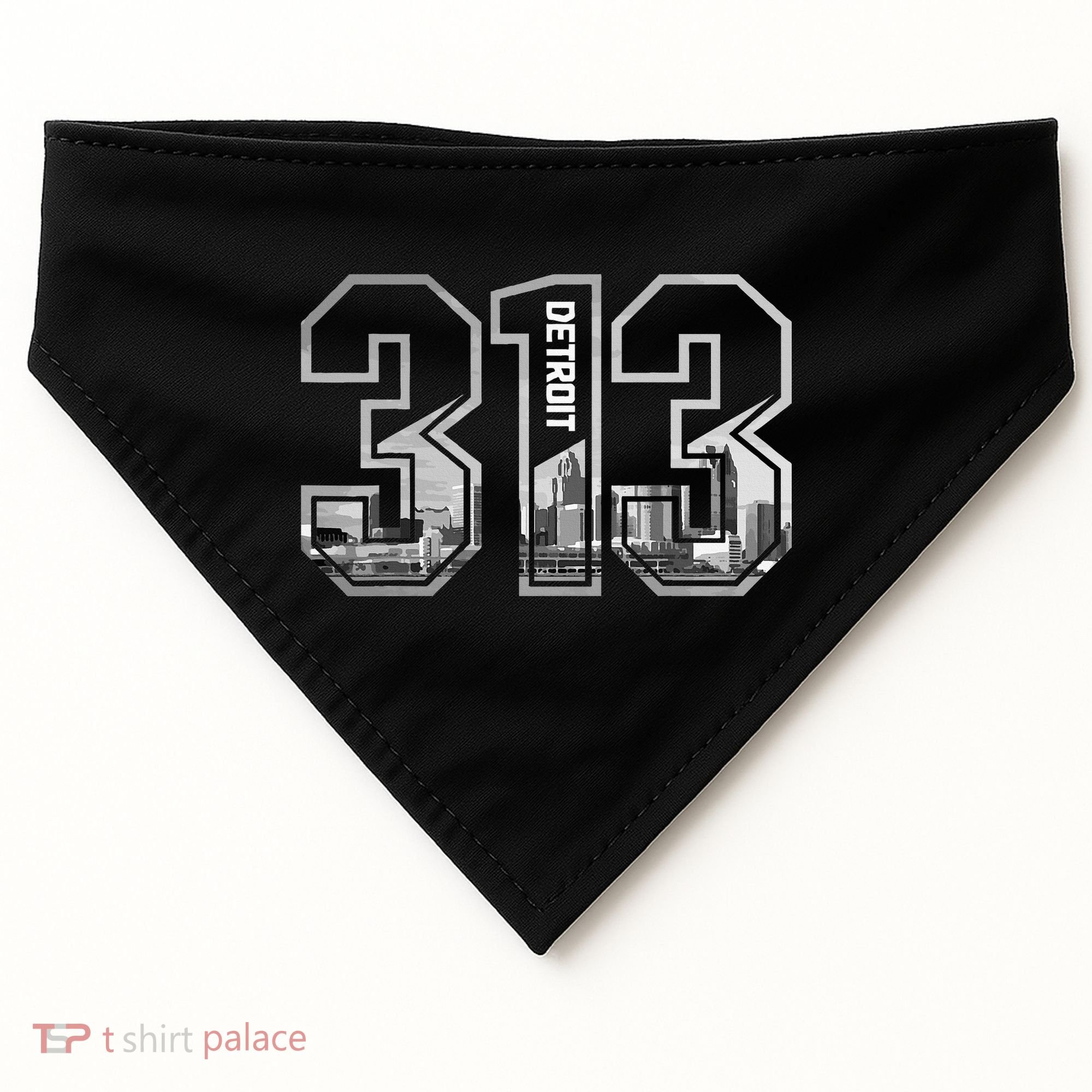 Detroit Michigan 313 Area Code Pride Skyline USA-Made Doggie Bandana