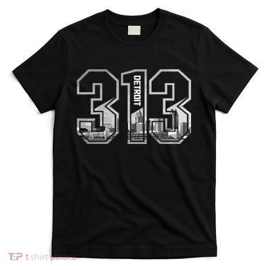 Detroit Michigan 313 Area Code Pride Skyline T-Shirt