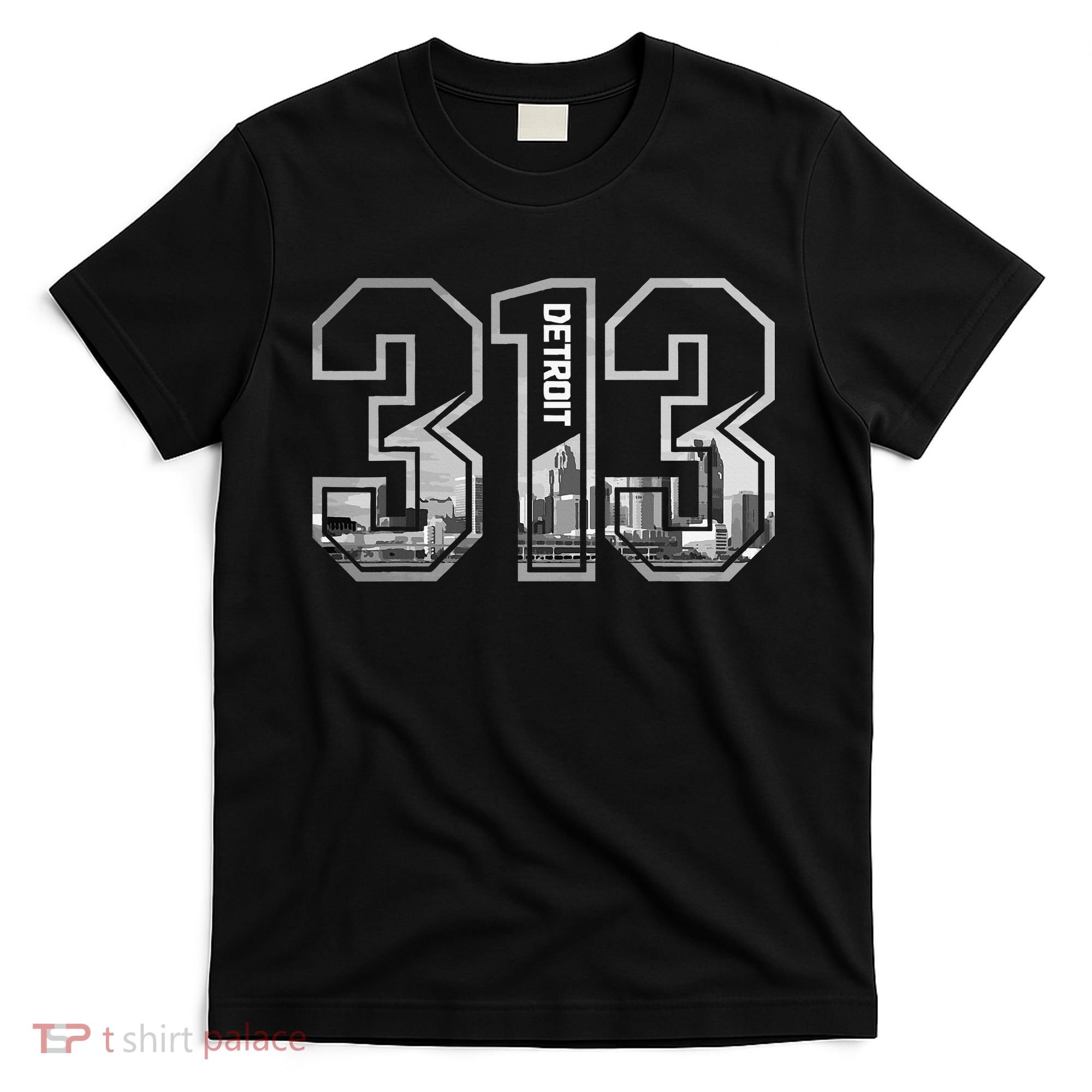 Detroit Michigan 313 Area Code Pride Skyline T-Shirt