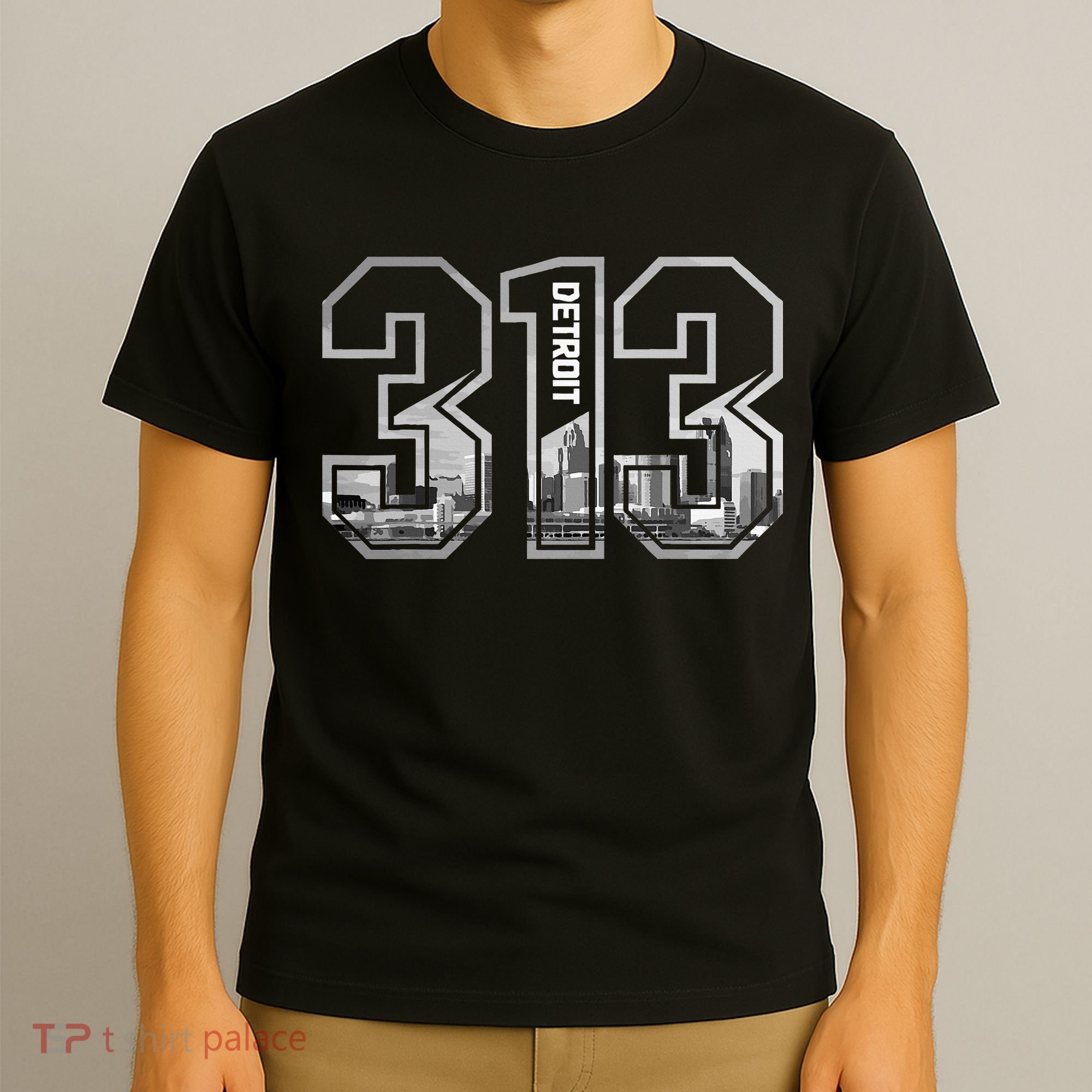 Detroit Michigan 313 Area Code Pride Skyline T-Shirt
