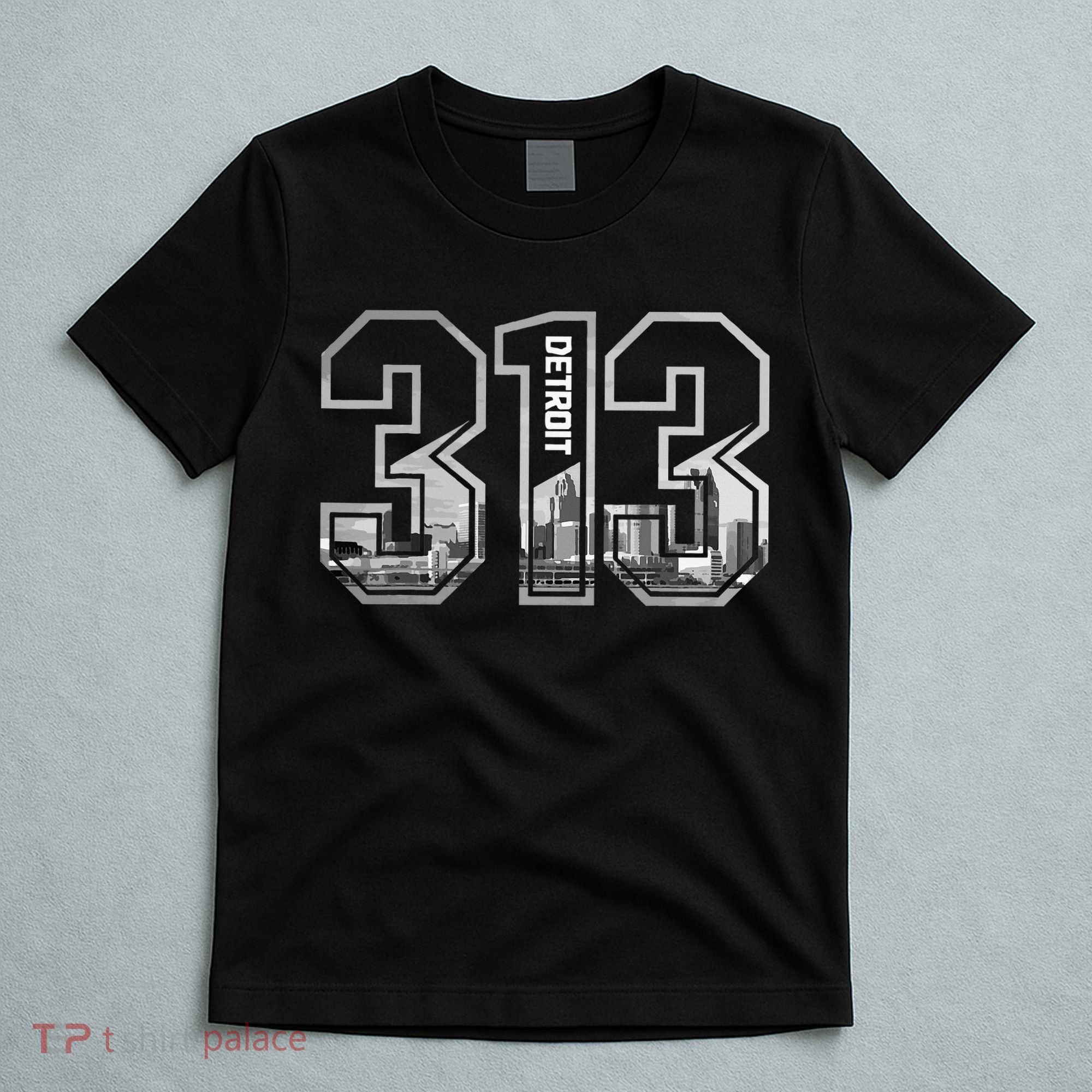 Detroit Michigan 313 Area Code Pride Skyline T-Shirt