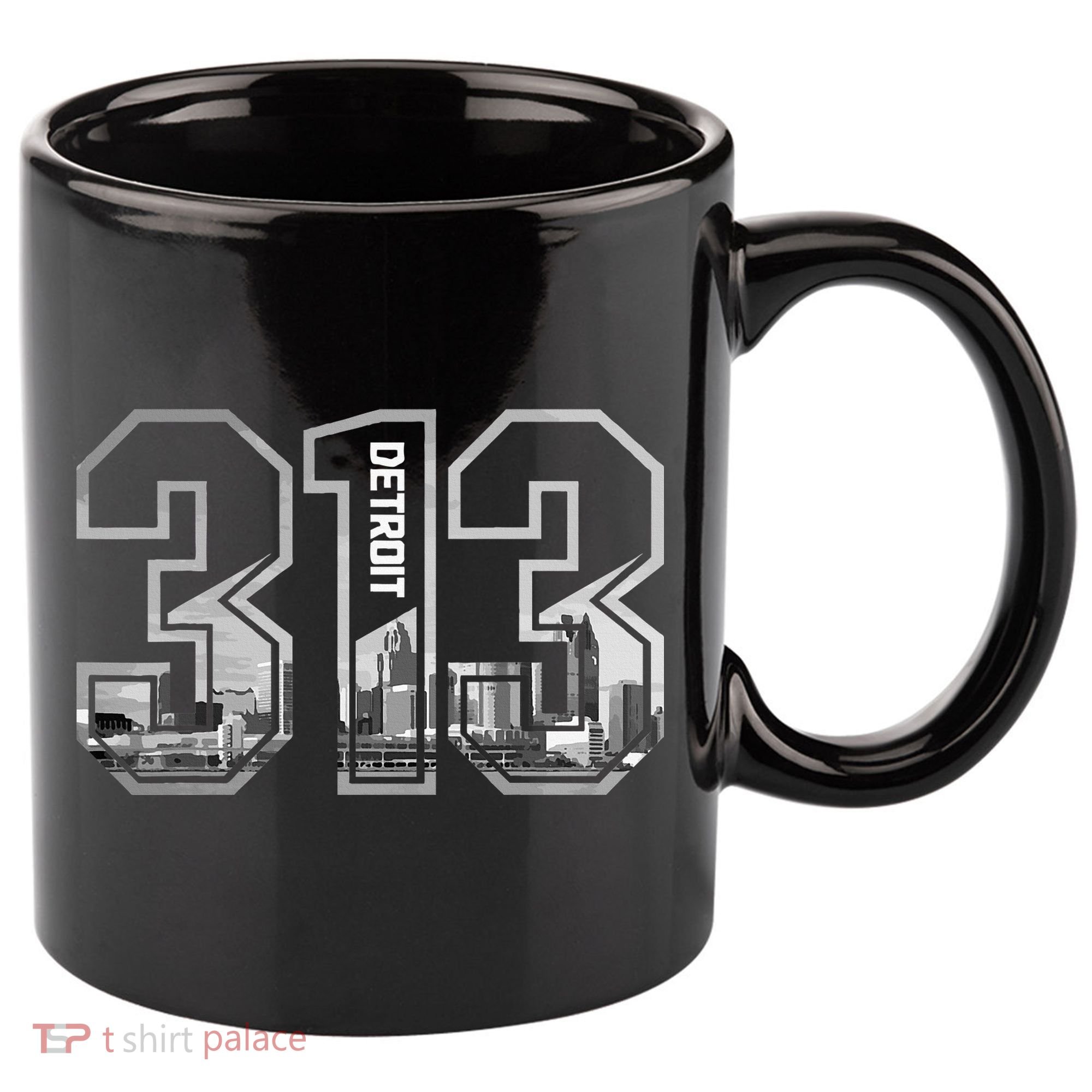 Detroit Michigan 313 Area Code Pride Skyline 11oz C Handle Ceramic Mug