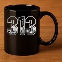 Detroit Michigan 313 Area Code Pride Skyline 11oz C Handle Ceramic Mug thumb 3