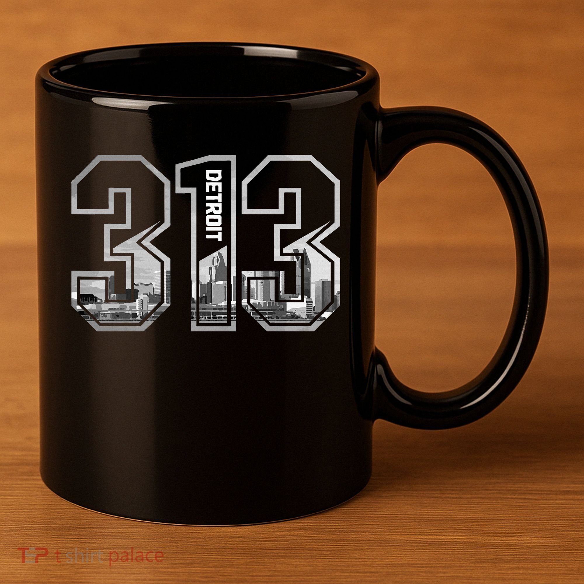 Detroit Michigan 313 Area Code Pride Skyline 11oz C Handle Ceramic Mug