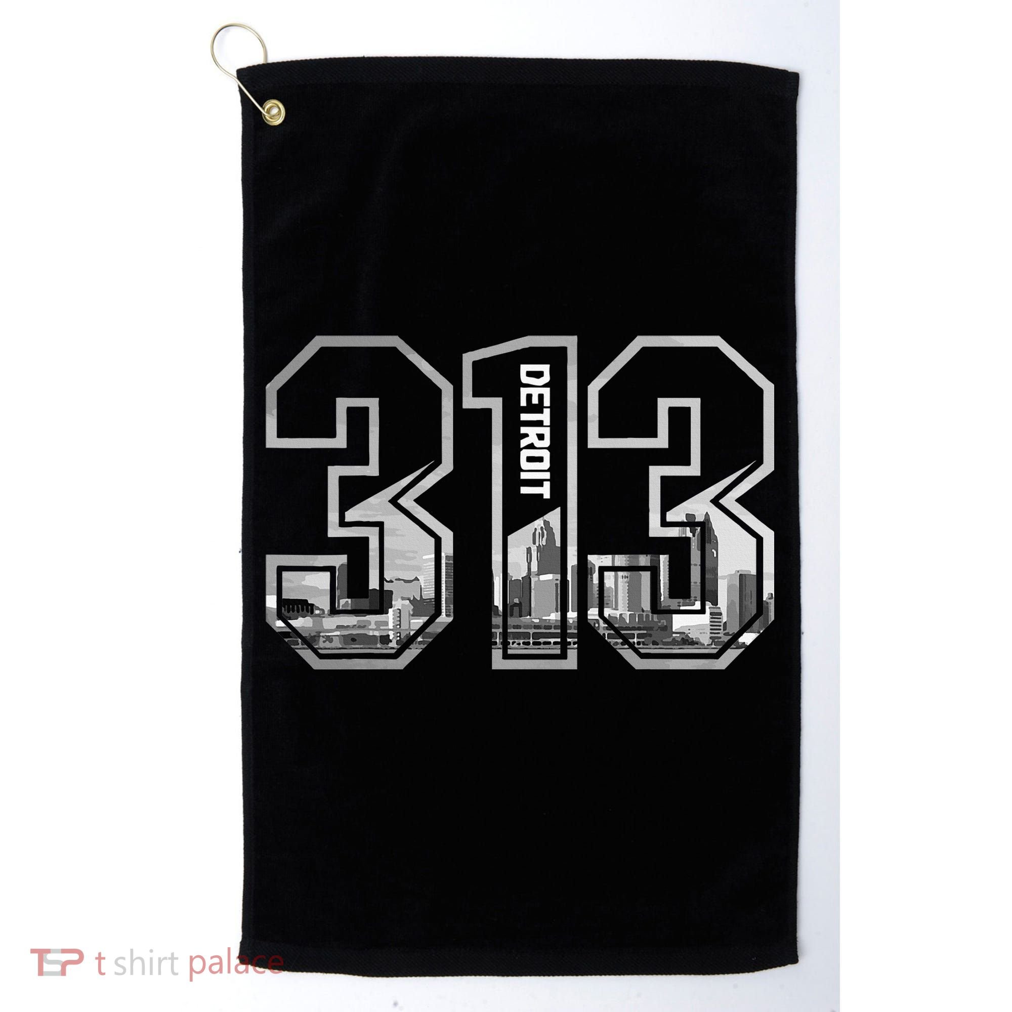 Detroit Michigan 313 Area Code Pride Skyline Golf Towel