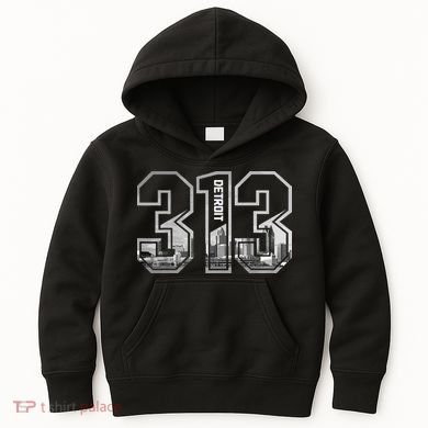 Detroit Michigan 313 Area Code Pride Skyline Kids Hoodie