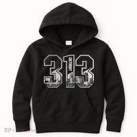 Detroit Michigan 313 Area Code Pride Skyline Kids Hoodie thumb 0