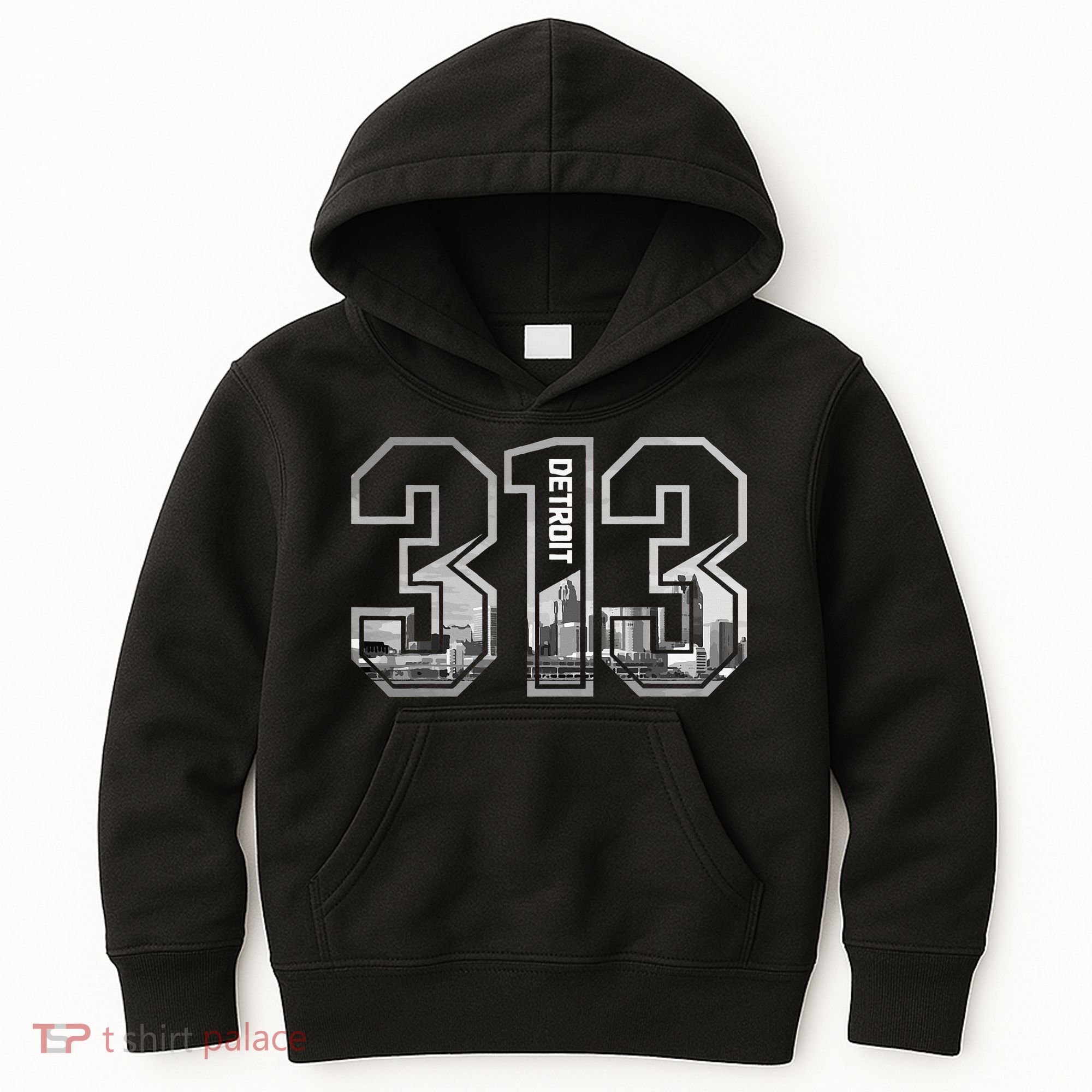 Detroit Michigan 313 Area Code Pride Skyline Kids Hoodie