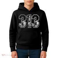 Detroit Michigan 313 Area Code Pride Skyline Kids Hoodie thumb 4