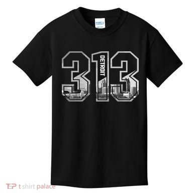 Detroit Michigan 313 Area Code Pride Skyline Kids T-Shirt