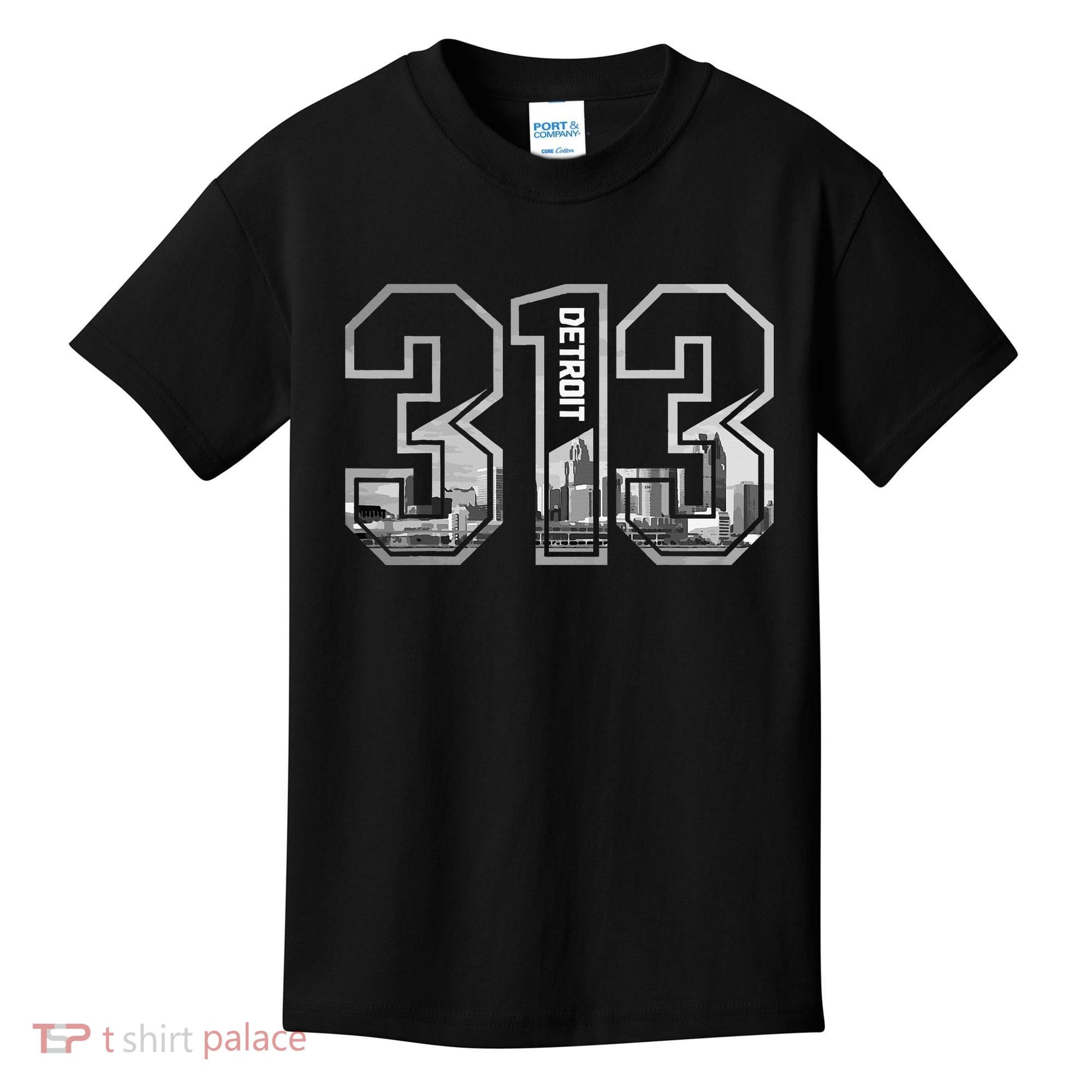Detroit Michigan 313 Area Code Pride Skyline Kids T-Shirt
