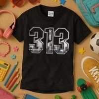 Detroit Michigan 313 Area Code Pride Skyline Kids T-Shirt thumb 3