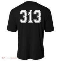 Detroit Michigan Area Code 313 Front And Back Cooling Performance Crew T-Shirt thumb 1