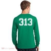 Detroit Michigan Area Code 313 Front And Back Long Sleeve Shirt thumb 1
