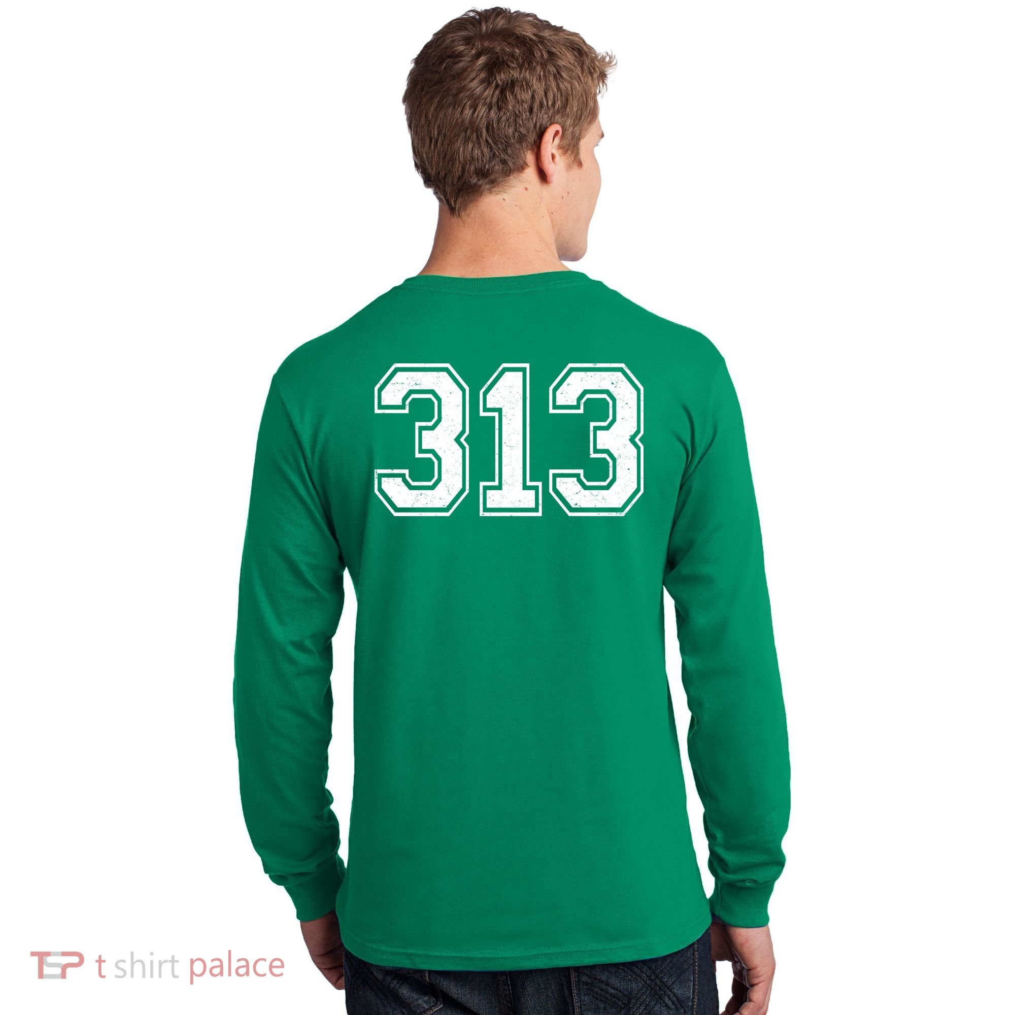 Detroit Michigan Area Code 313 Front And Back Long Sleeve Shirt