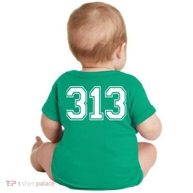 Detroit Michigan Area Code 313 Front And Back Baby Bodysuit back