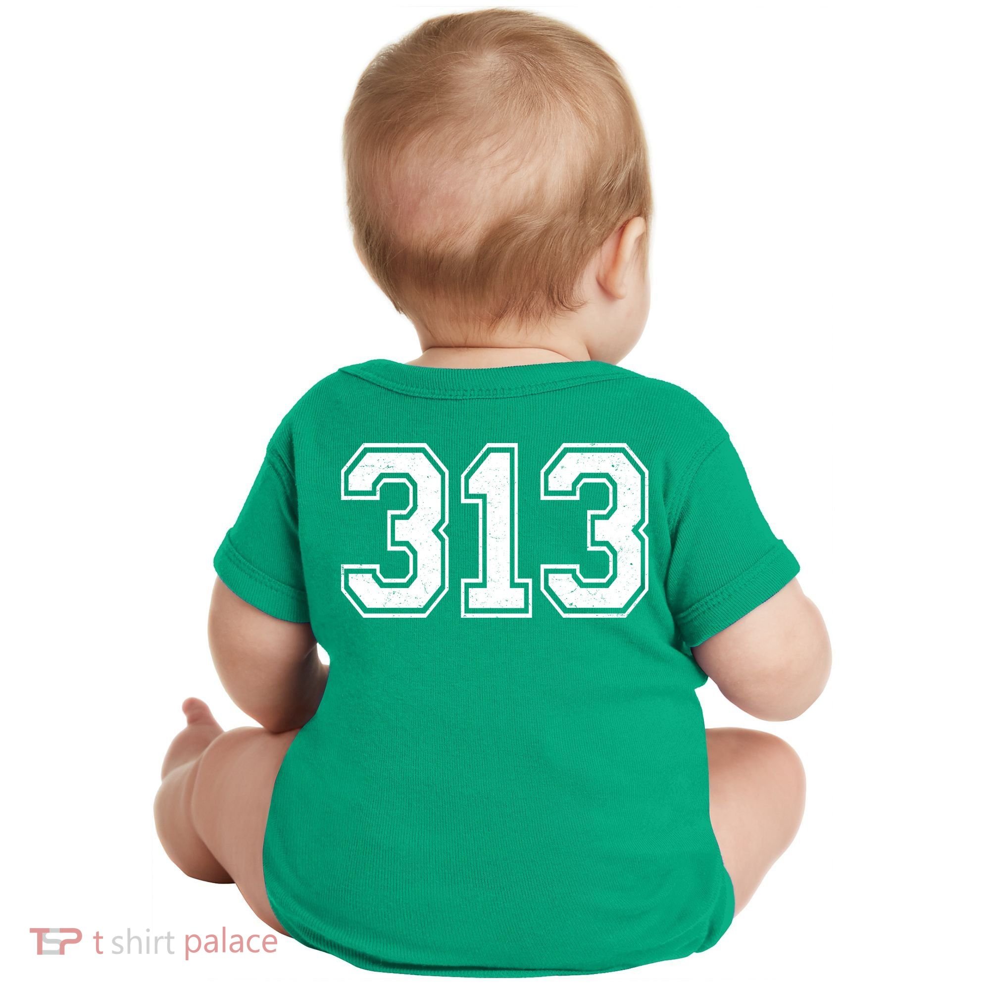 Detroit Michigan Area Code 313 Front And Back Baby Bodysuit