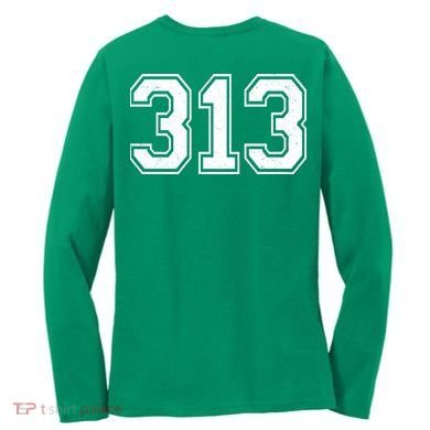 Detroit Michigan Area Code 313 Front And Back Women's Long Sleeve Shirt back