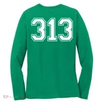 Detroit Michigan Area Code 313 Front And Back Women's Long Sleeve Shirt thumb 1
