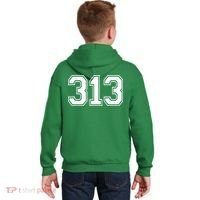Detroit Michigan Area Code 313 Front And Back Kids Hoodie thumb 1