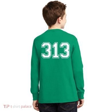 Detroit Michigan Area Code 313 Front And Back Kids Long Sleeve Shirt back
