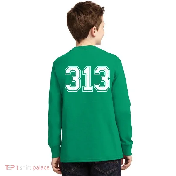 Detroit Michigan Area Code 313 Front And Back Kids Long Sleeve Shirt