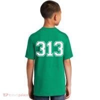 Detroit Michigan Area Code 313 Front And Back Kids T-Shirt thumb 1