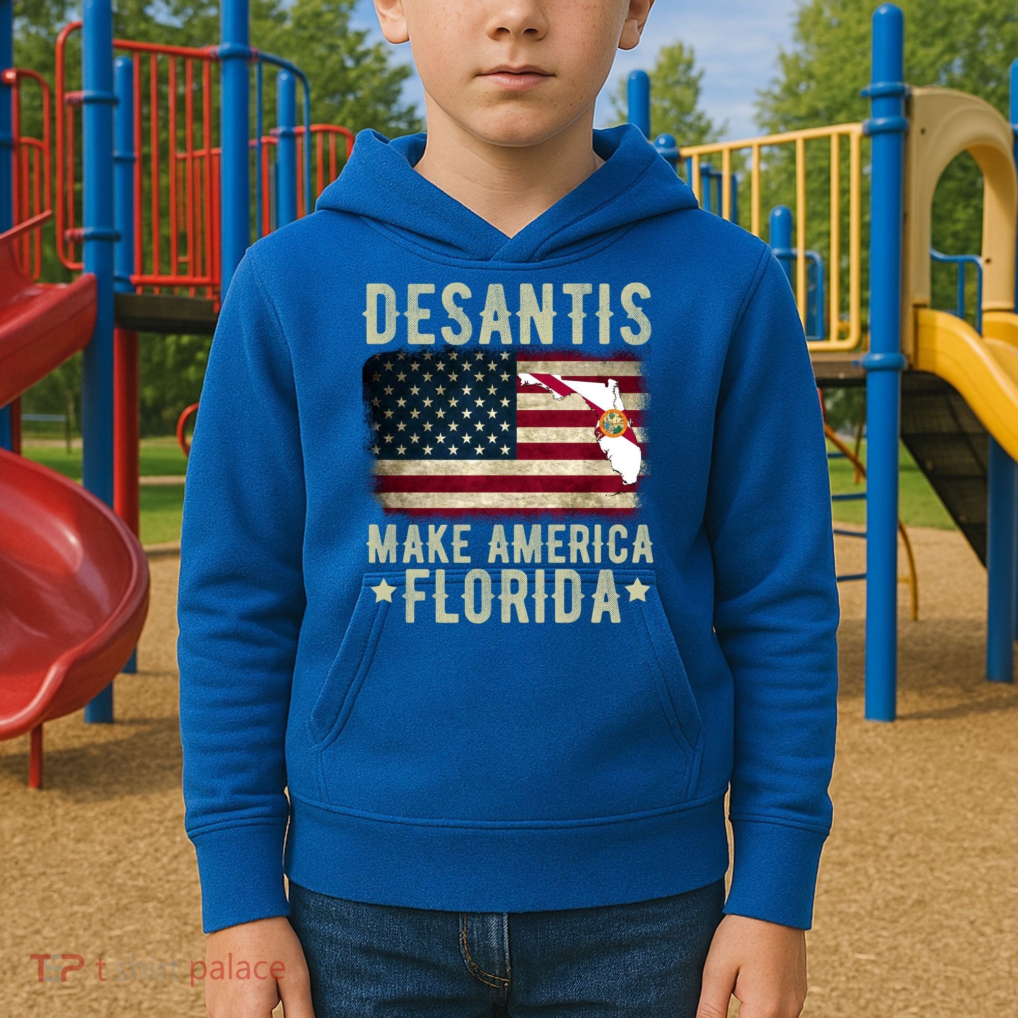 DeSantis Make America Florida US Flag Kids Hoodie