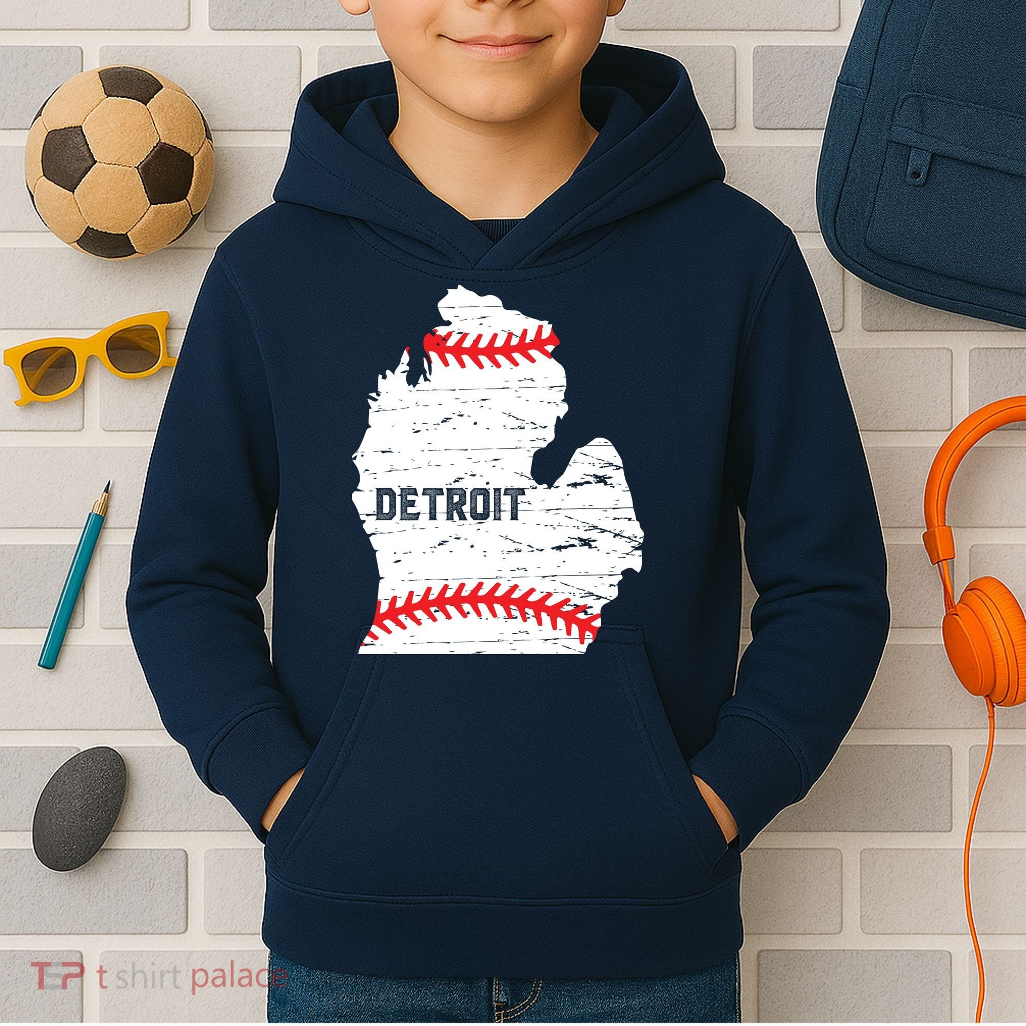 Detroit Michigan Baseball Kids Hoodie