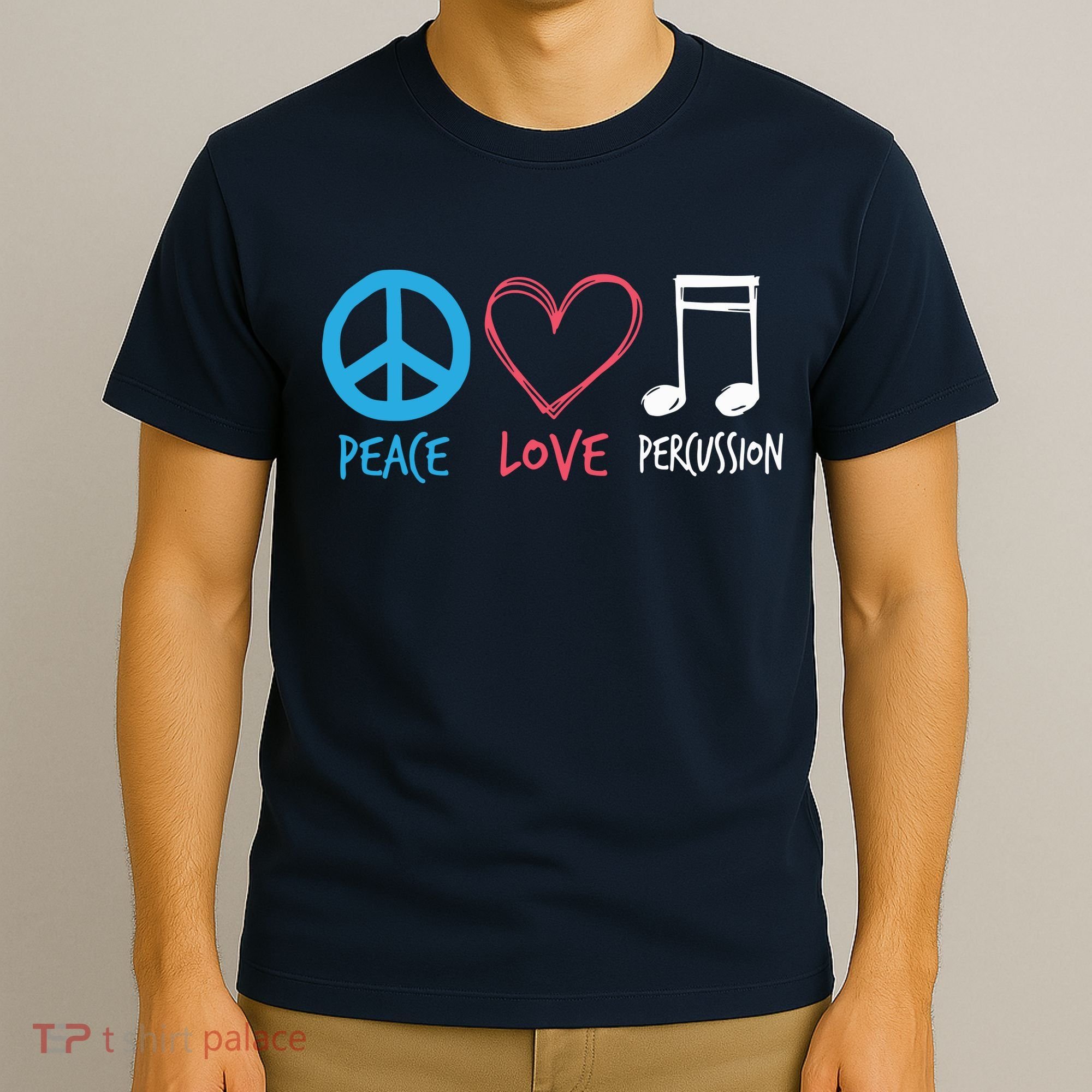 Drumline Marching Band Shirts Peace Love Percussion T-Shirt
